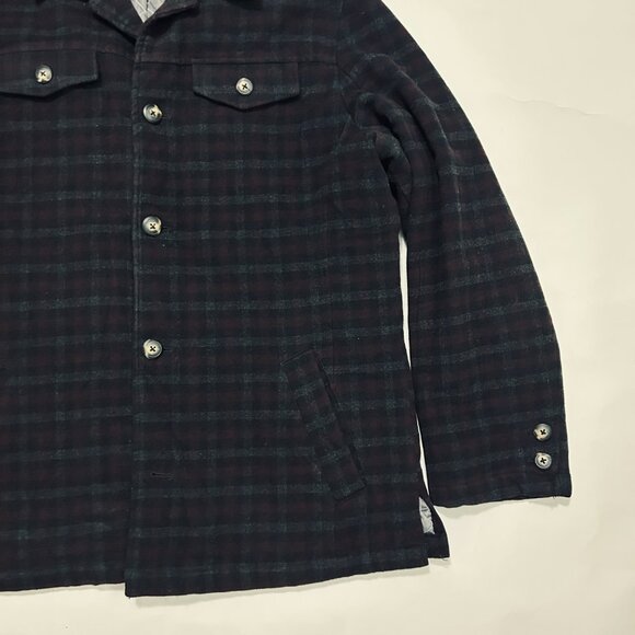 Utex Wool Blend Shirt Jacket Mens XL Burgundy Gray Plaid Quilted Lining Shacket - Picture 6 of 16